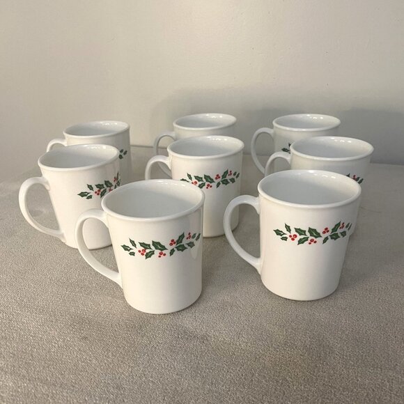 Set of 8 Christmas Holly Days Corelle by Corning Mugs - Picture 2 of 5